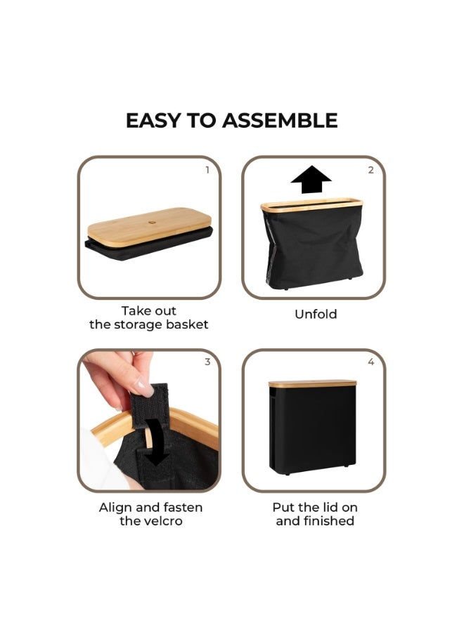 CHIYLE Toilet Paper Storage with Bamboo Lid, Toilet Paper Holder Basket for Up to 12 Mega or 16 Regular Size Rolls, Medium Paper Storage Baskets for Bathroom, black, 1 Pack - Image 4